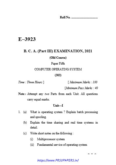 BCA III computer operating system 2021