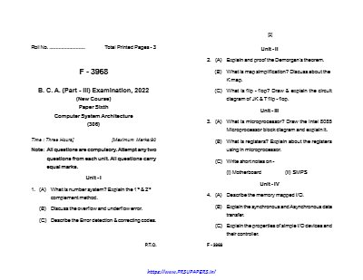 BCA III computer system architecture jun 2022