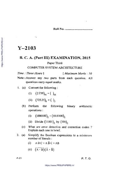 BCA III computer system architecture paper 2015