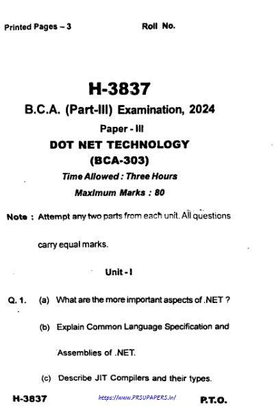 BCA III dot net technology 2024