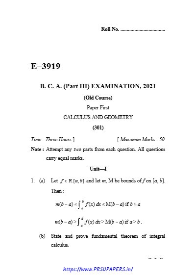 BCA III calculus and geometry 2021