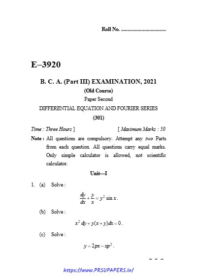 BCA III differential equation and fourier series 2021