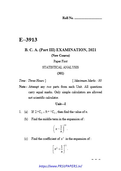 BCA III statistical analysis 2021